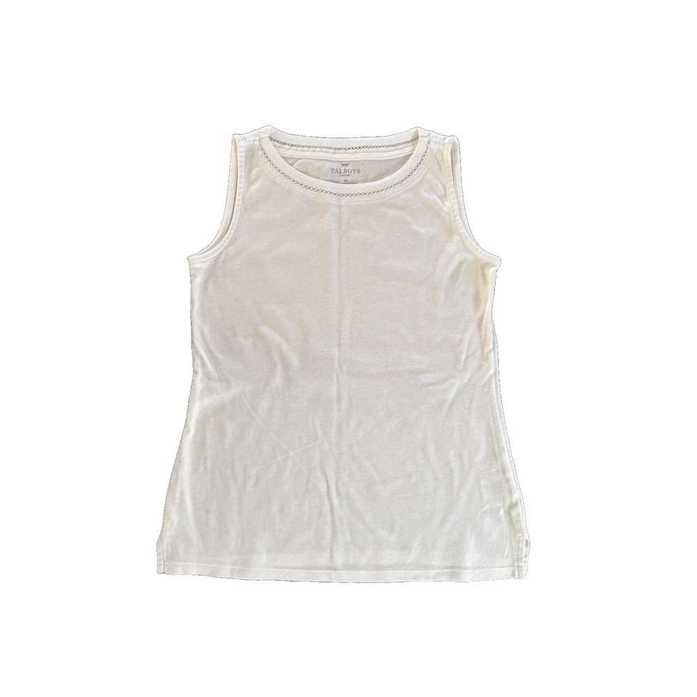 Women's White Talbots Bateau Neck Tank Top 100%‎ Cotton Size petite small